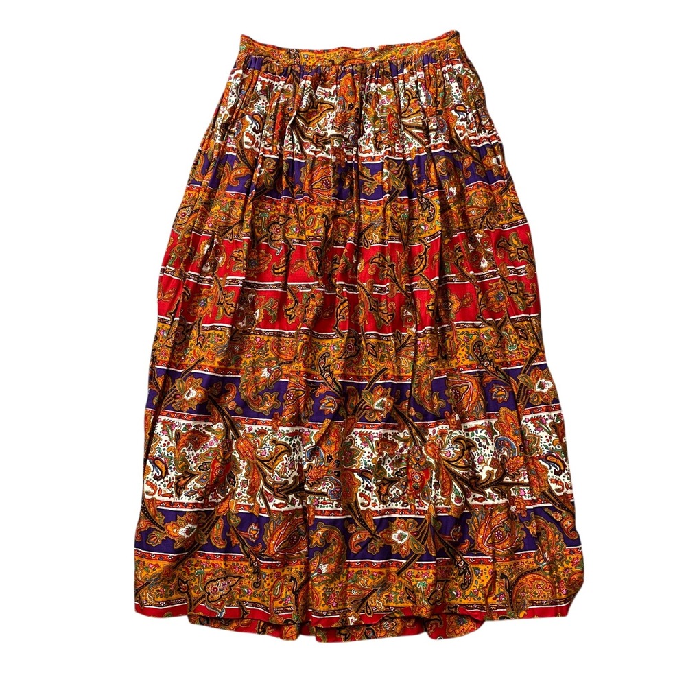 Ralph Lauren 12 Colorful Bohemian Paisley Print Maxi Skirt Tiered Design